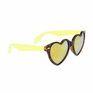 WILD LOVE Heart Sunglasses BROWN Animal Print/ YELLOW & MULTI-COLOR Mirror Lens